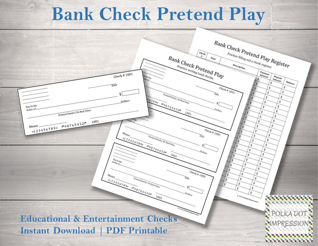 Bank Check Pretend Play