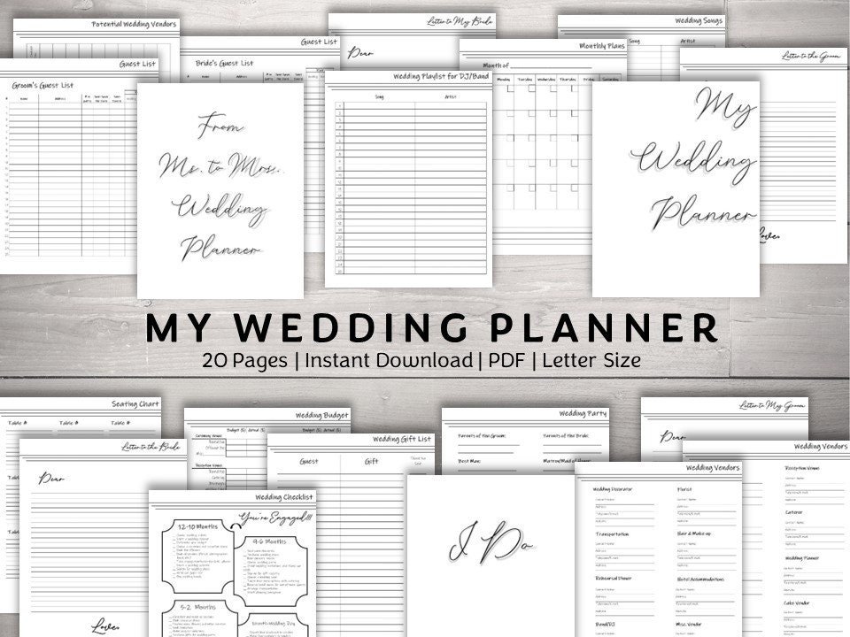 Simply Script Wedding Planner | 20-Page Printable