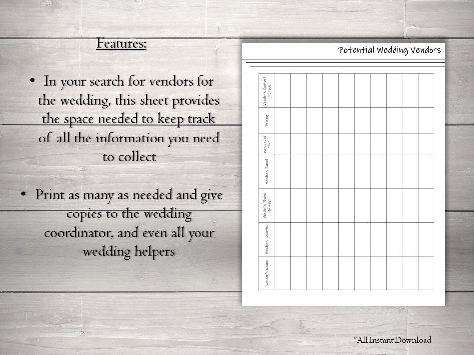 Potential Wedding Vendor List - Image 2