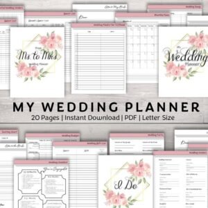Pink Peony Wedding Planner | 20-Page Printable