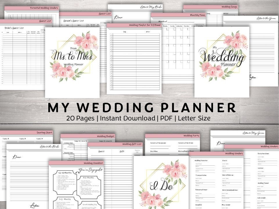 Pink Peony Wedding Planner | 20-Page Printable