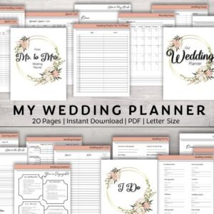 Blush Rose Wreath Wedding Planner | 20-Page Printable