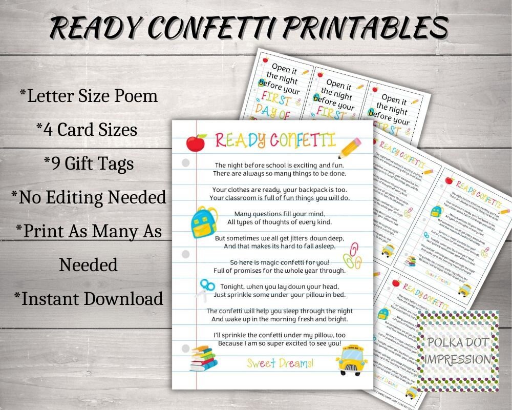 First Day of School Tradition Ready Confetti Printables
