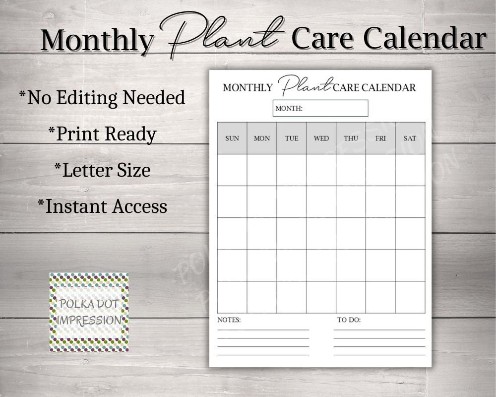 Monthly Plant Care Calendar