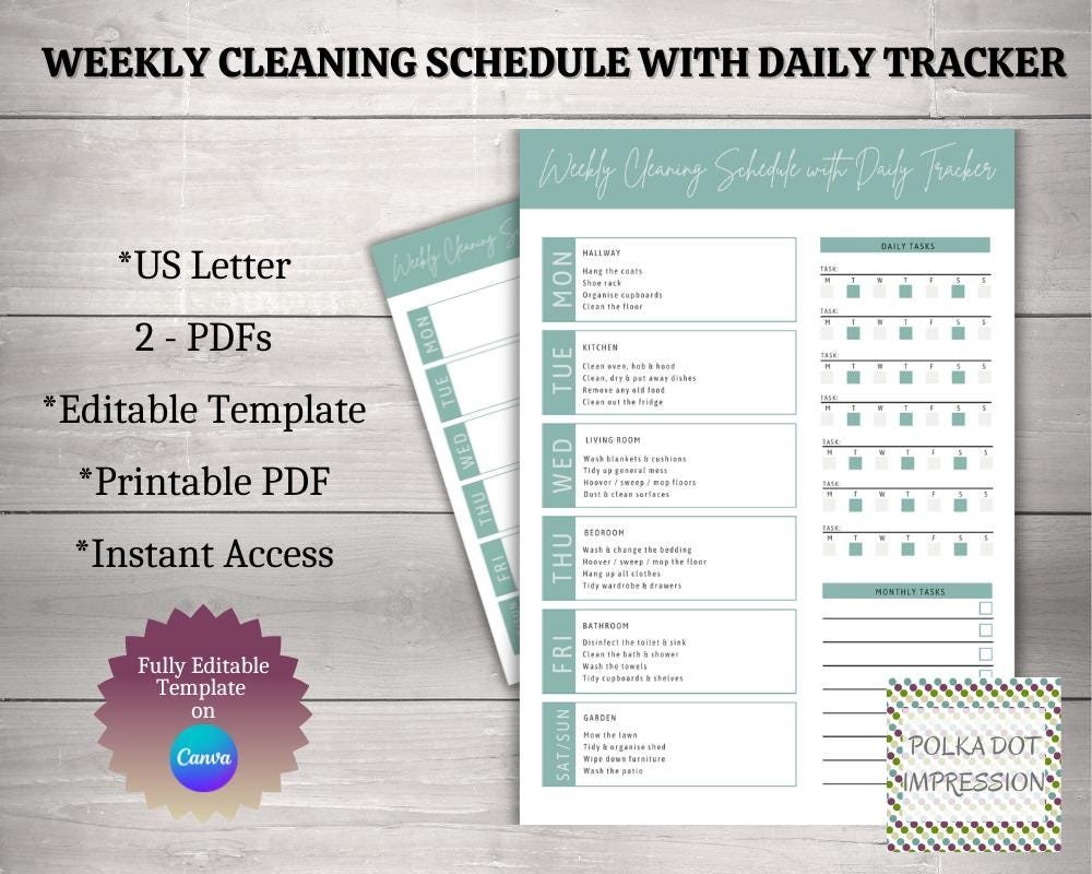 Weekly Cleaning Schedule Printable - Image 4