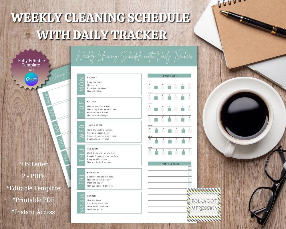 Weekly Cleaning Schedule Printable